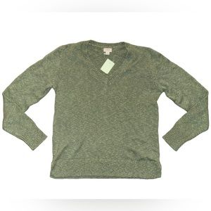 J. Crew Utility Green V-neck Slub Sweater